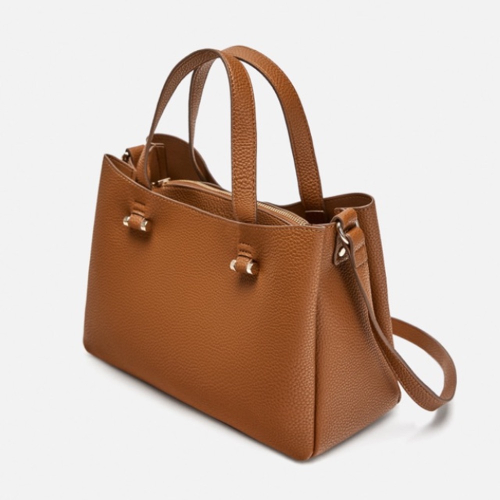 Zara leather colored zippered city bag - Picture 3 of 4